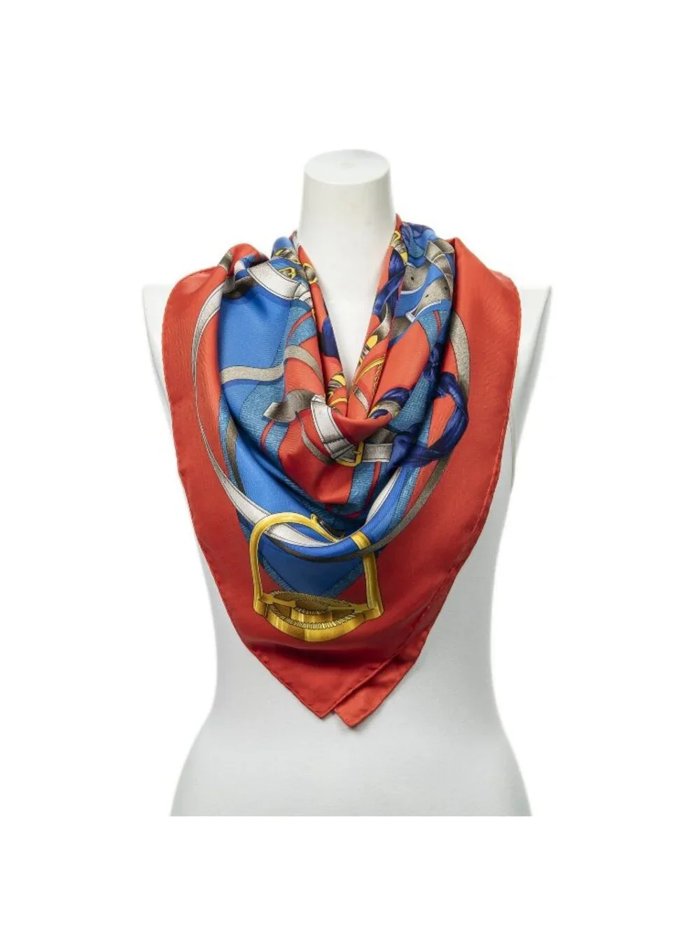 Hermes Scarf Red Blue Gold Twill Silk